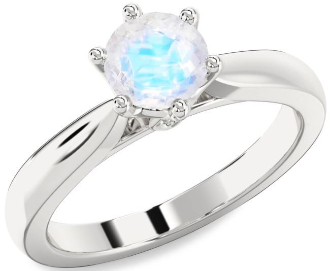 Diamond Moonstone Silver Round Solitaire Engagement Ring