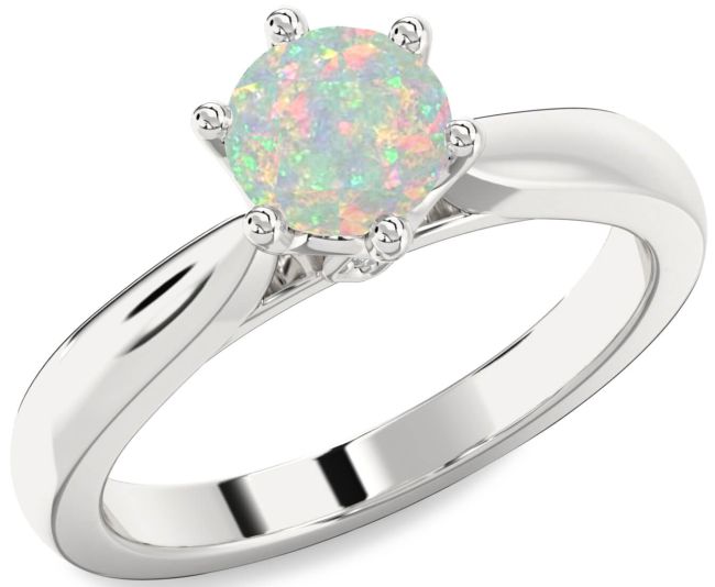 Diamond Opal Silver Round Solitaire Engagement Ring
