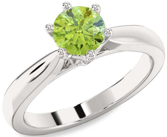 Diamond Peridot Silver Round Solitaire Engagement Ring