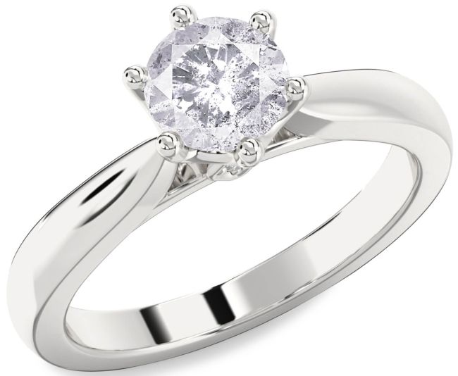 Salt & Pepper Diamond Silver Round Solitaire Engagement Ring