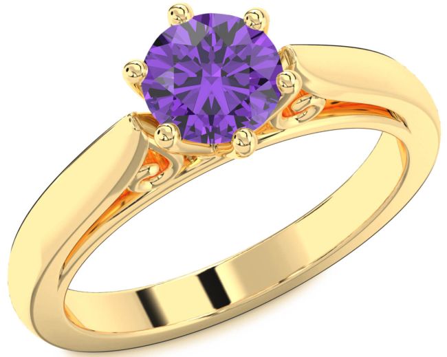 Amethyst Gold Round Solitaire Engagement Ring