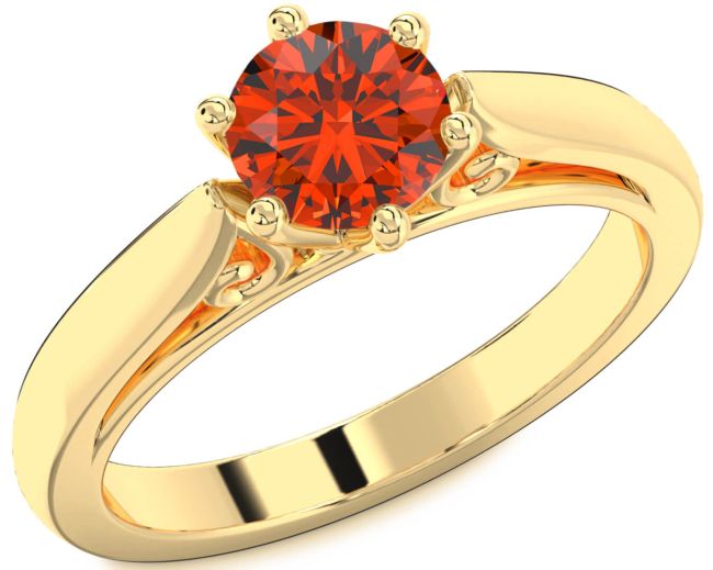 Fire Opal Gold Silver Round Solitaire Engagement Ring