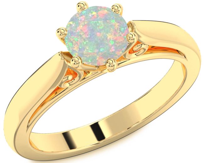 Opal Gold Silver Round Solitaire Engagement Ring