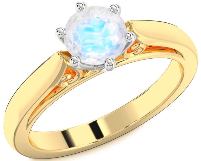 Moonstone Gold Silver Round Solitaire Engagement Ring