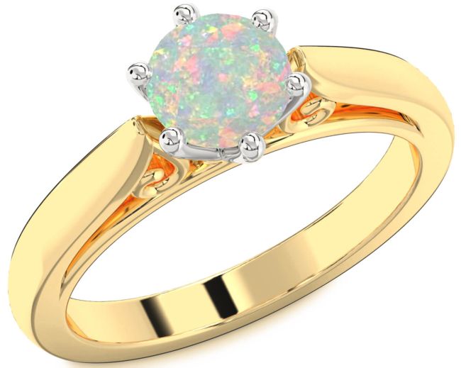 Opal Gold Silver Round Solitaire Engagement Ring