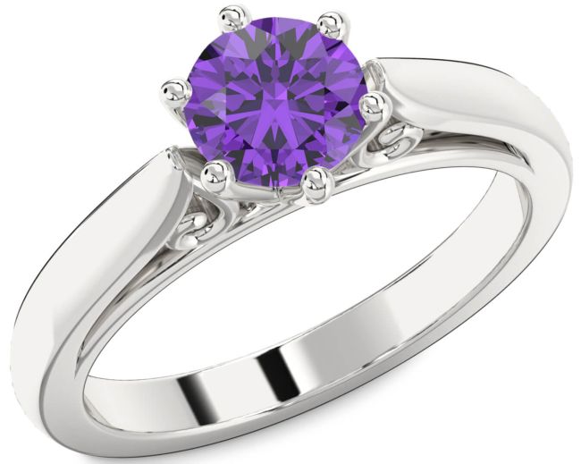 Amethyst Silver Round Solitaire Engagement Ring