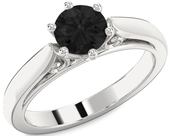 Black Diamond Silver Round Solitaire Engagement Ring