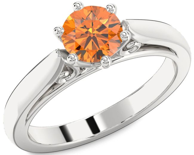 Citrine Silver Round Solitaire Engagement Ring