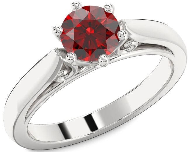Garnet Silver Round Solitaire Engagement Ring