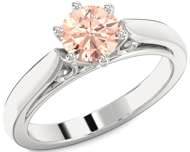 Morganite Silver Round Solitaire Engagement Ring