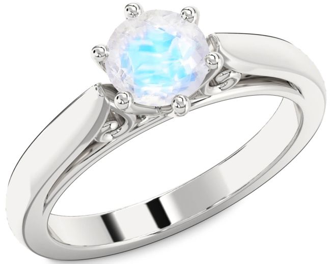 Moonstone Silver Round Solitaire Engagement Ring