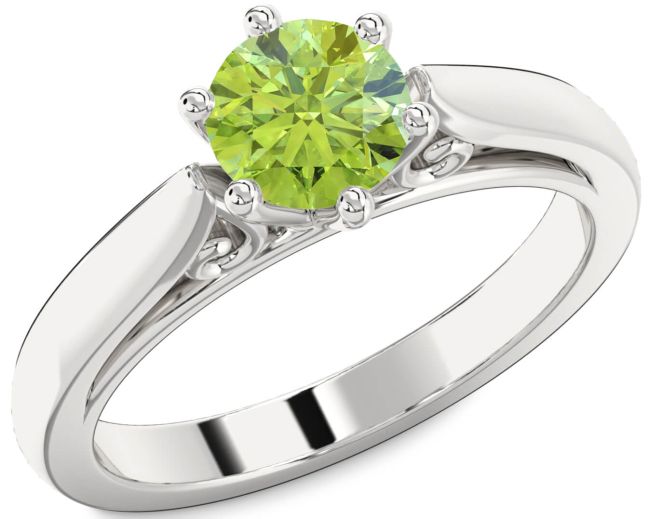 Peridot Silver Round Solitaire Engagement Ring
