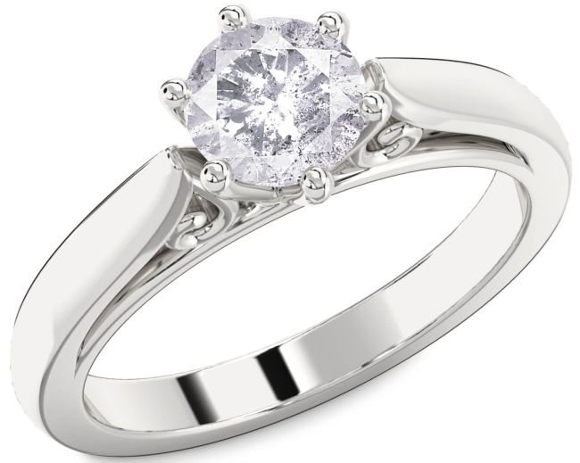 Salt & Pepper Diamond Silver Round Solitaire Engagement Ring