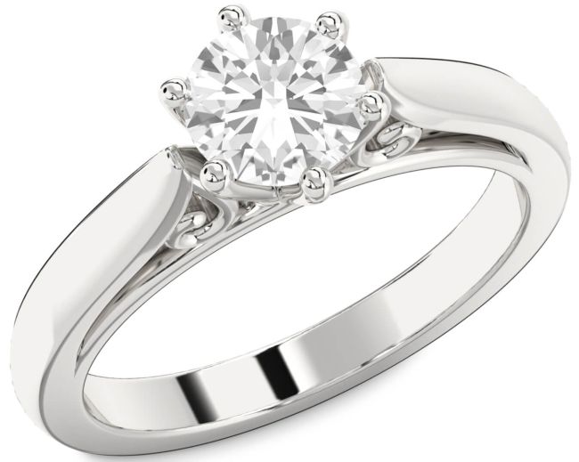 White Sapphire Silver Round Solitaire Engagement Ring