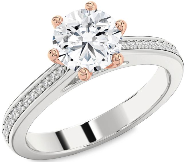 Diamond White Rose Gold Round Solitaire Pave Engagement Ring
