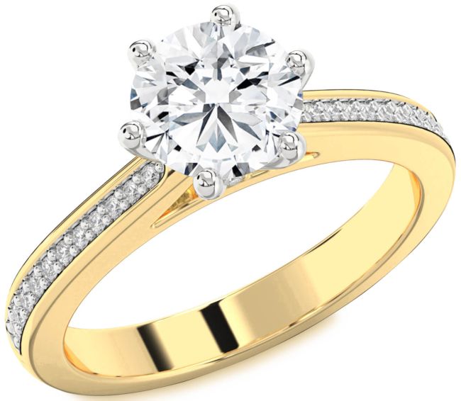 Diamond White Yellow Gold Round Solitaire Pave Engagement Ring