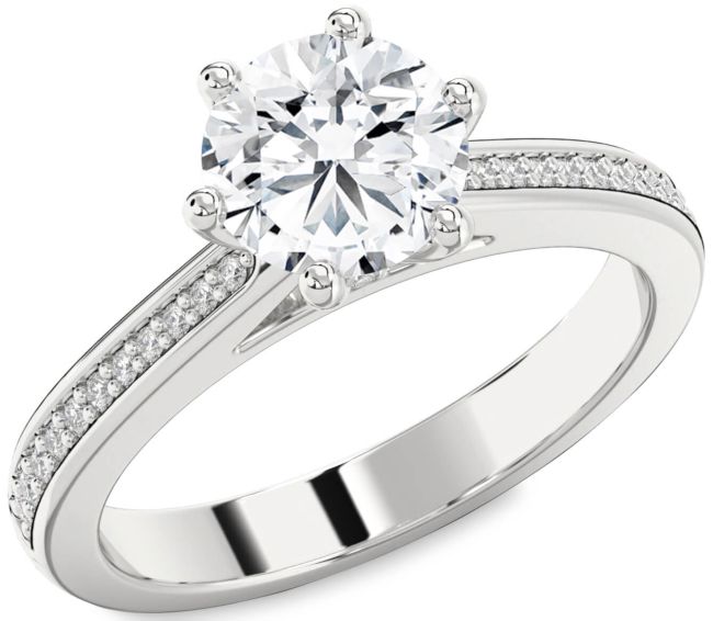 Diamond White Gold Round Solitaire Pave Engagement Ring