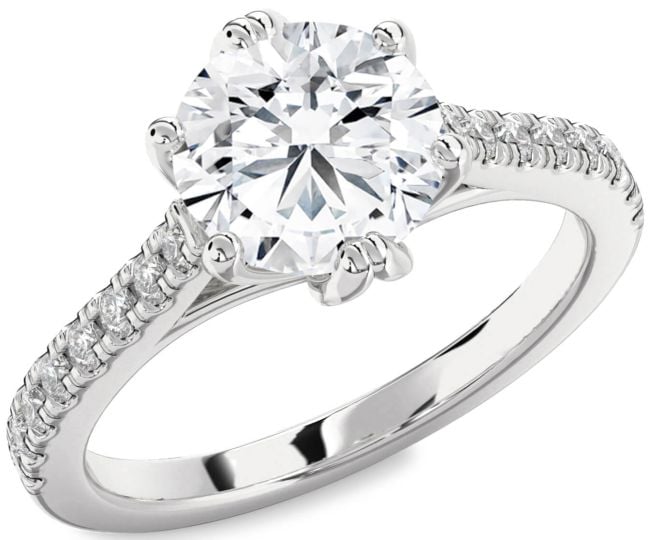Diamond White Gold Round Solitaire Pave Engagement Ring