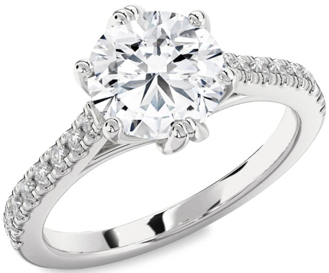 Diamond Blue Sapphire Platinum Round Solitaire Pave Engagement Ring