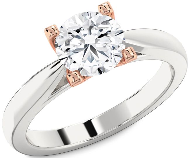 Diamond Rose Gold Silver Round Solitaire Engagement Ring
