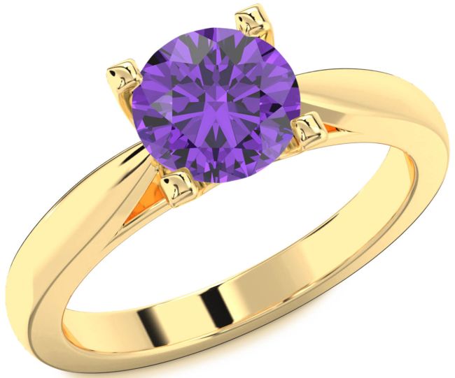 Amethyst Gold Round Solitaire Engagement Ring