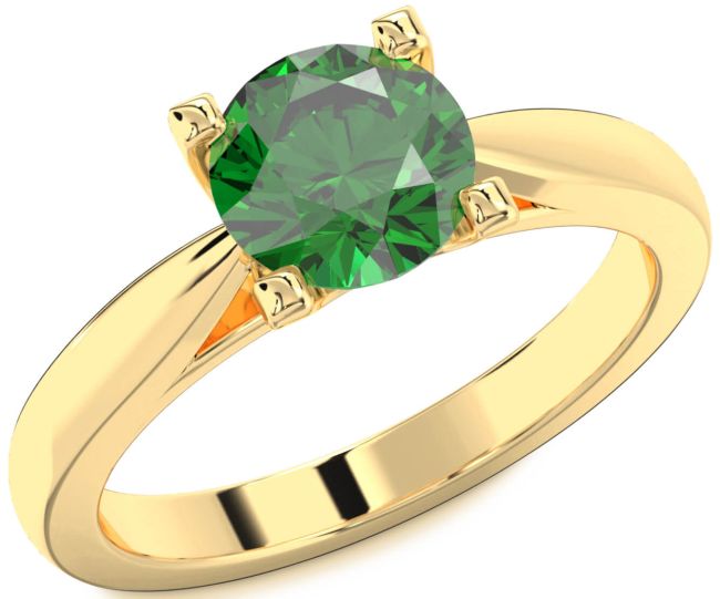 Emerald Gold Round Solitaire Engagement Ring