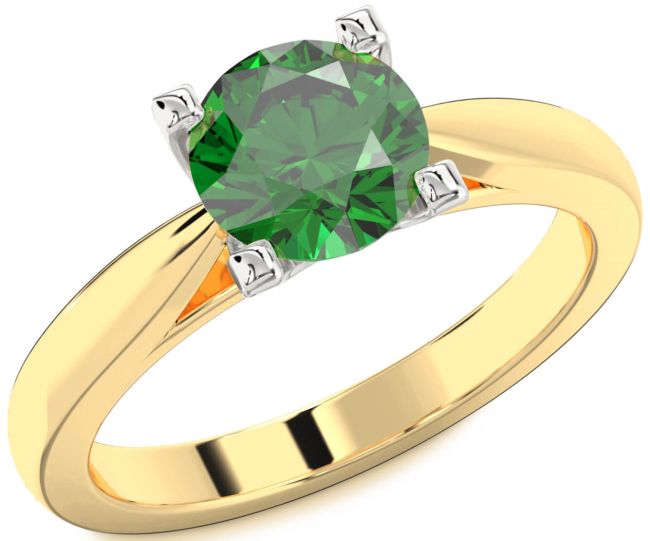 Emerald White Yellow Gold Round Solitaire Engagement Ring