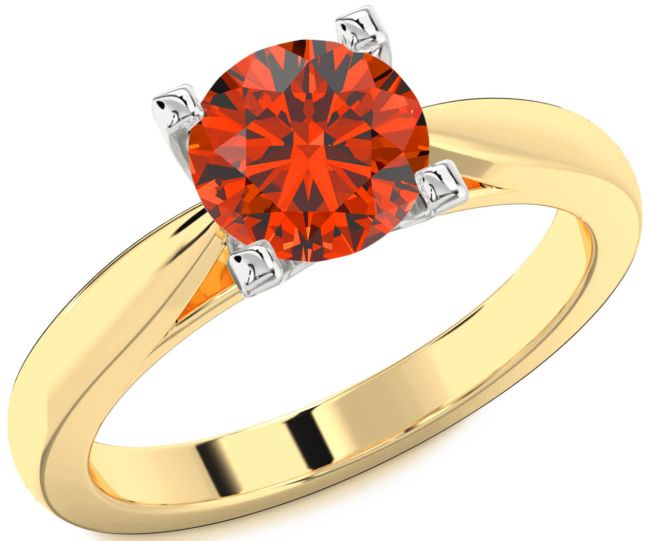 Fire Opal Gold Silver Round Solitaire Engagement Ring