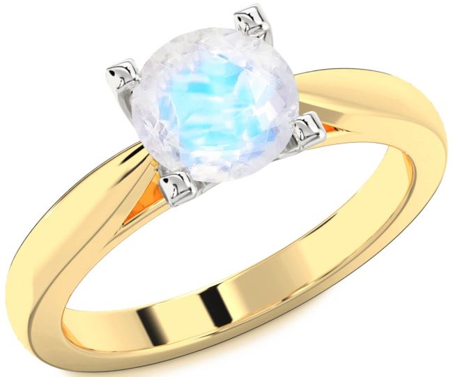 Moonstone Gold Silver Round Solitaire Engagement Ring