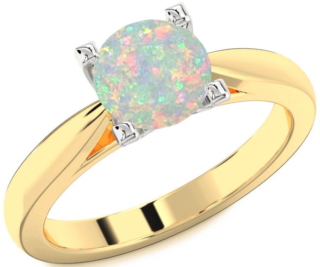 Opal Gold Silver Round Solitaire Engagement Ring