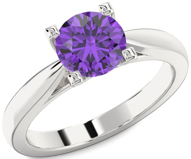 Amethyst Silver Round Solitaire Engagement Ring