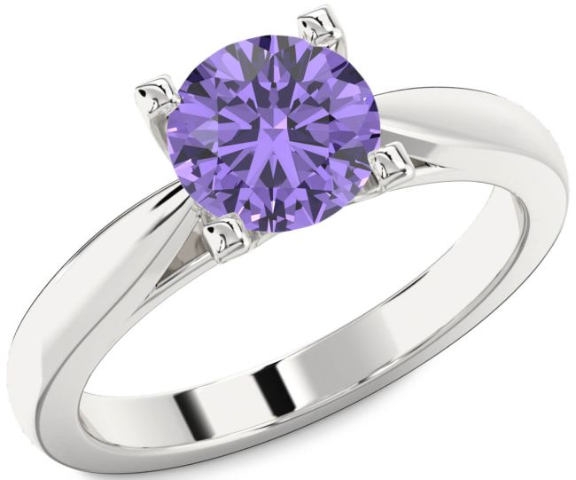 Alexandrite Silver Round Solitaire Engagement Ring