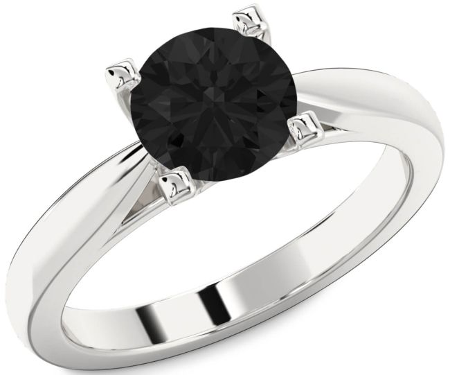 Black Diamond Silver Round Solitaire Engagement Ring
