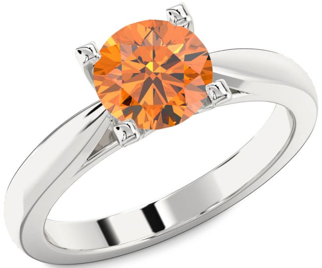 Citrine Silver Round Solitaire Engagement Ring