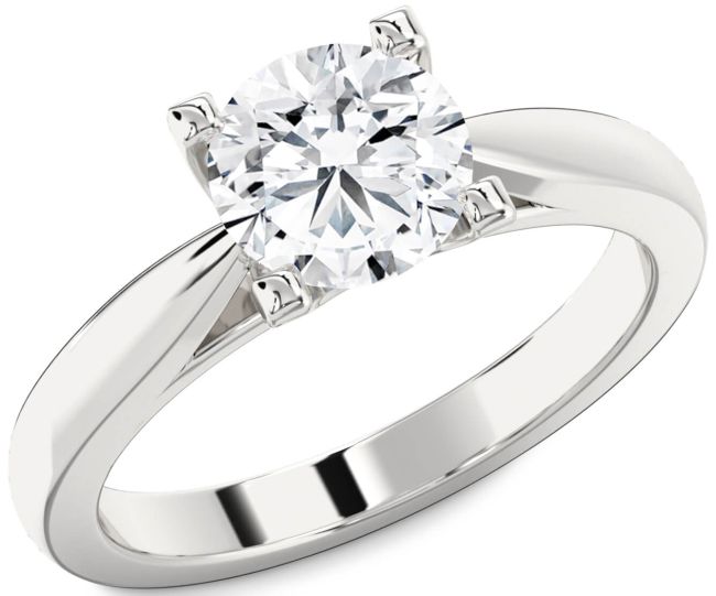 Diamond Silver Round Solitaire Engagement Ring
