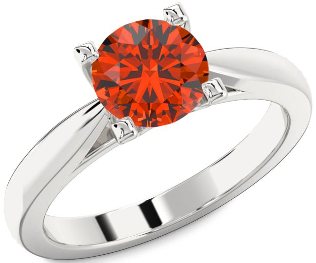 Fire Opal Silver Round Solitaire Engagement Ring