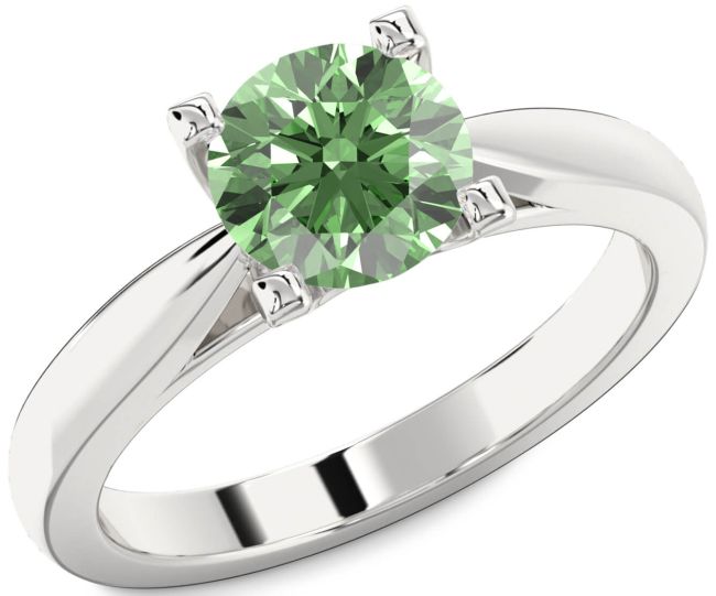 Green Diamond Silver Round Solitaire Engagement Ring
