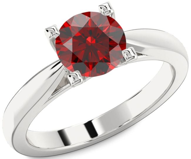 Garnet Silver Round Solitaire Engagement Ring