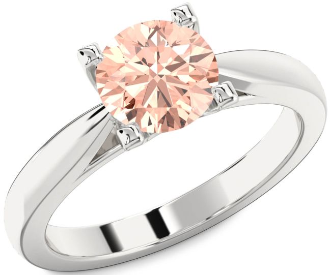 Morganite Silver Round Solitaire Engagement Ring