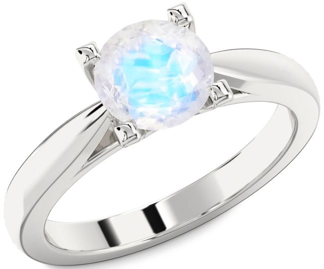 Moonstone Silver Round Solitaire Engagement Ring
