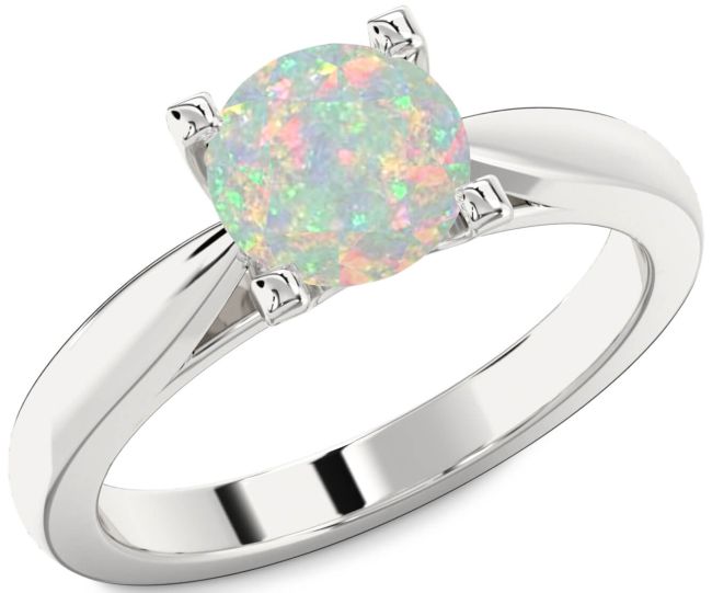 Opal Silver Round Solitaire Engagement Ring