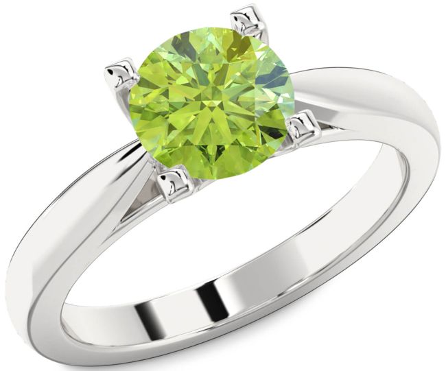 Peridot Silver Round Solitaire Engagement Ring