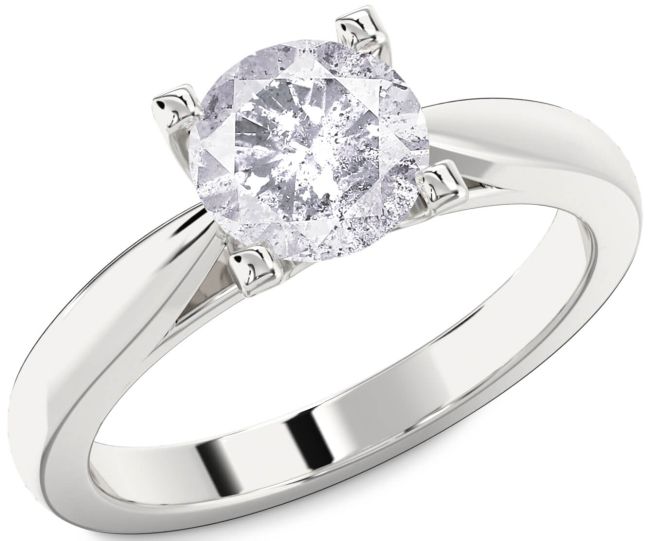Salt & Pepper Diamond Silver Round Solitaire Engagement Ring