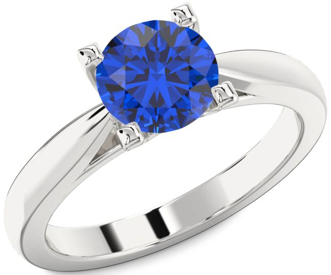 Blue Sapphire White Gold Round Solitaire Engagement Ring
