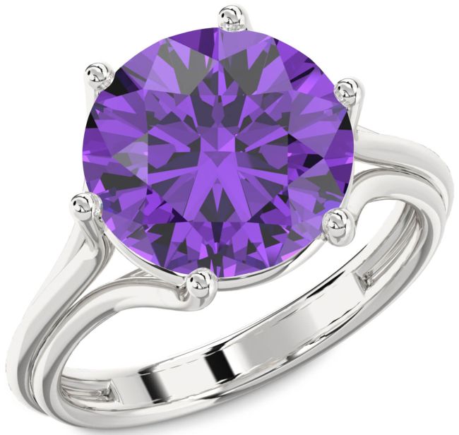 Amethyst Silver Round Solitaire Engagement Ring