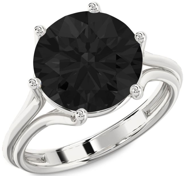 Black Diamond Silver Round Solitaire Engagement Ring