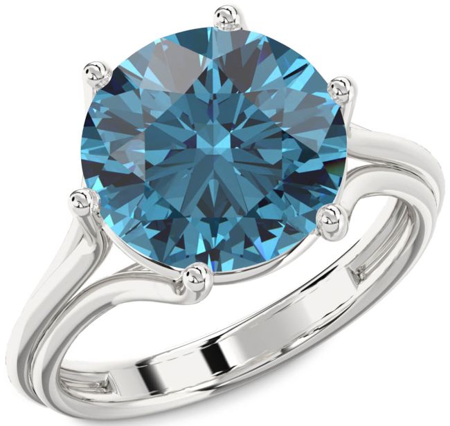 Blue Diamond Silver Round Solitaire Engagement Ring