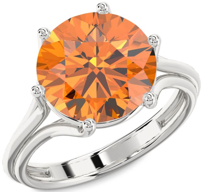 Citrine Silver Round Solitaire Engagement Ring