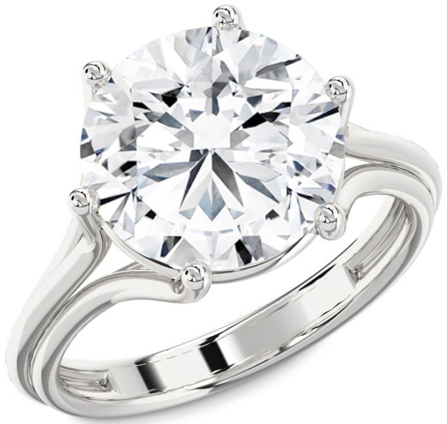 Diamond Silver Round Solitaire Engagement Ring