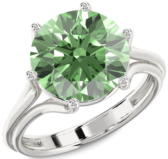 Green Diamond Silver Round Solitaire Engagement Ring